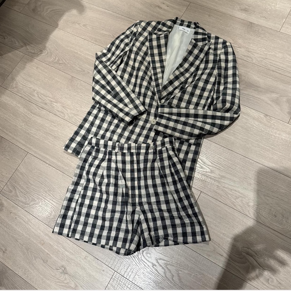 Mango Gingham Matching Blazer and Shorts linen set